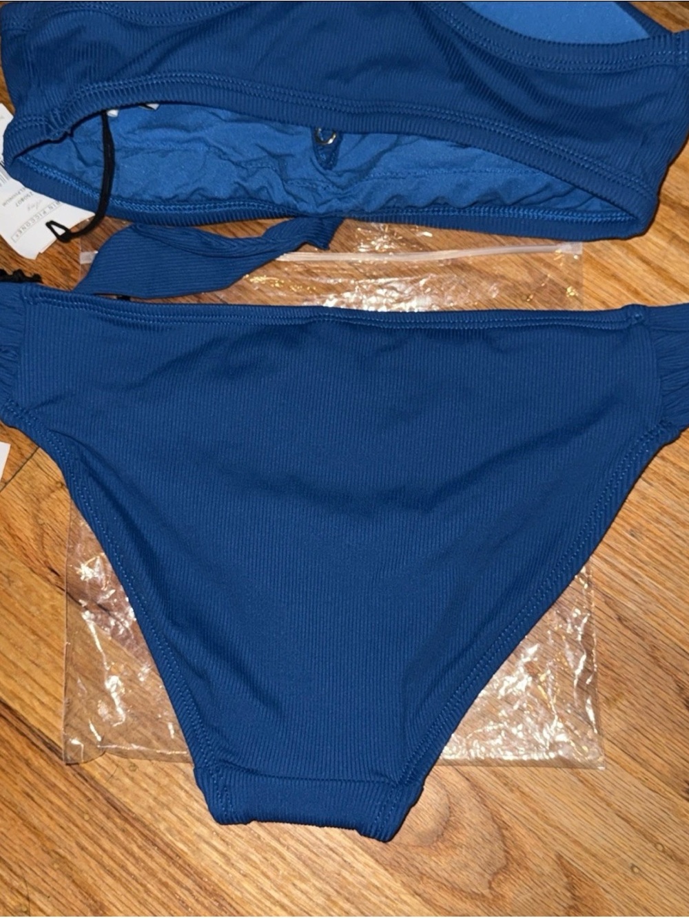 Robin Piccone Deep Blue Ribbed Bikini Set with Gold Buttons - Picture 6 of 7